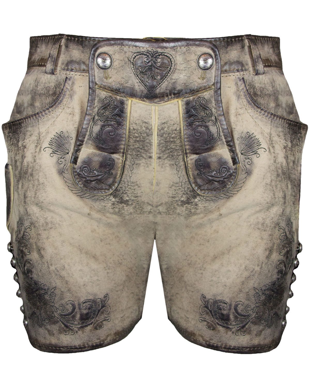 Maddox Trachtenlederhose Kurze Damen Short 'Griessee', Ziller Metis Grau