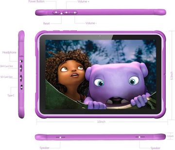 PRITOM 3G Telefon Tablet, Kindersicherung, WiFi, 6000mAh, Quad Core Prozessor Tablet (10", Android 10, HD IPS Bildschirm, für Kinder mit Fall (lila)