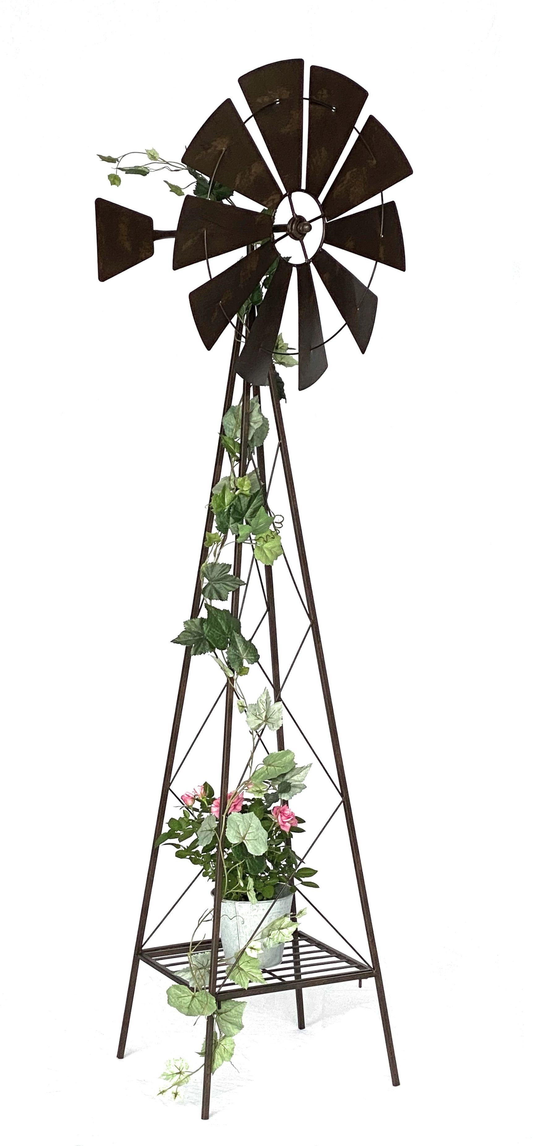 DanDiBo Deko-Windrad 170 kugelgelagert Wetterfest cm Bodenstecker Windmühle 96019 Gartendeko Garten Windspiel Windrad Braun Metall Gartenstecker