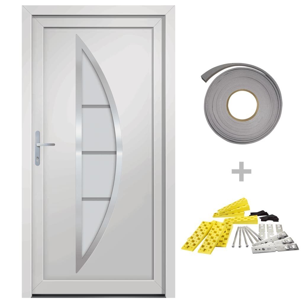vidaXL Haustür Haustür Weiß 108x200 cm PVC Eingangstür Haus Kunststoff Glas-Element L