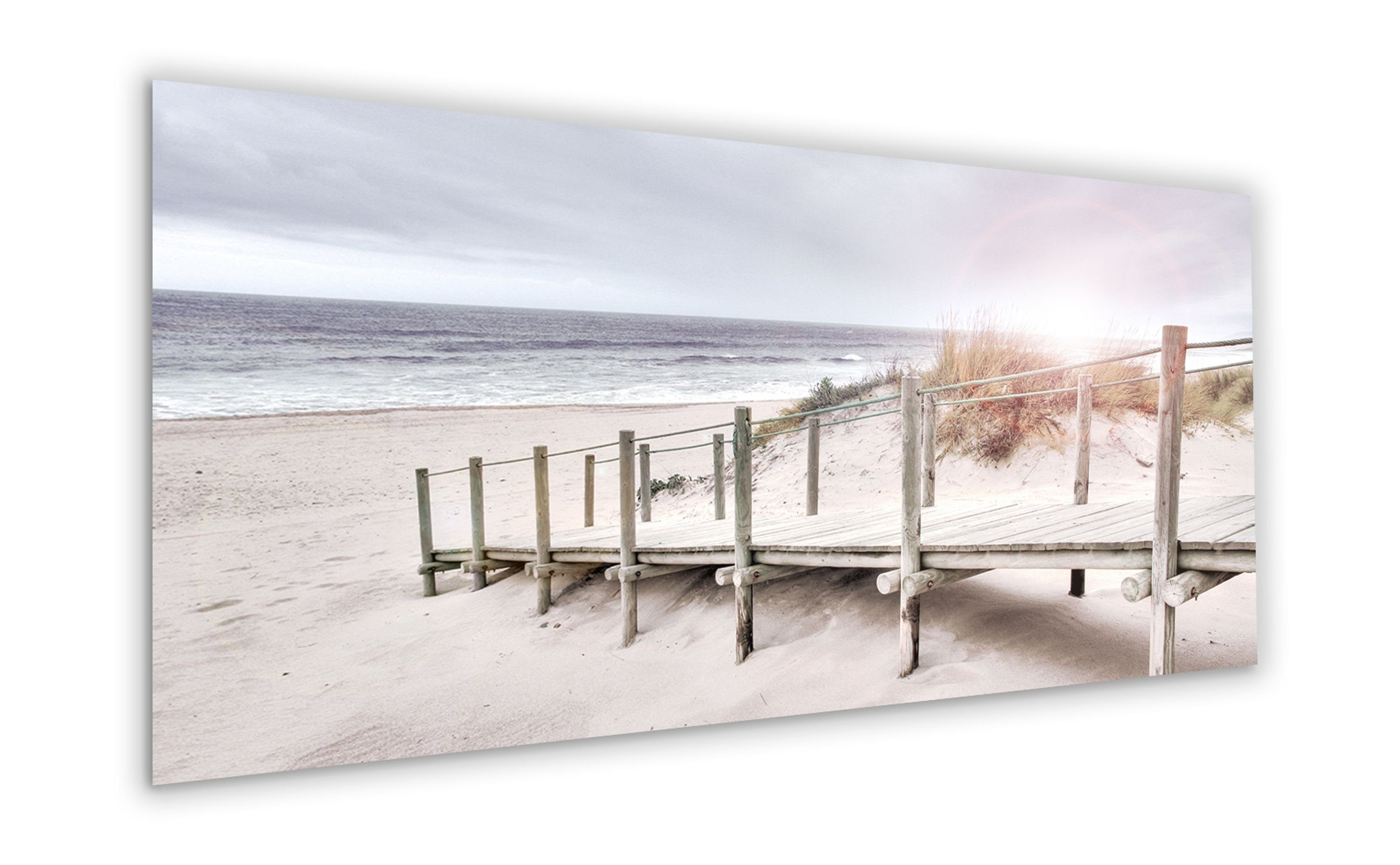 Holz-Steg Weg, groß Strand Glasbild 125x50 am Meer Meer cm Glasbild Wandbild Glas artissimo Strand-Landschaft: Bild aus XXL