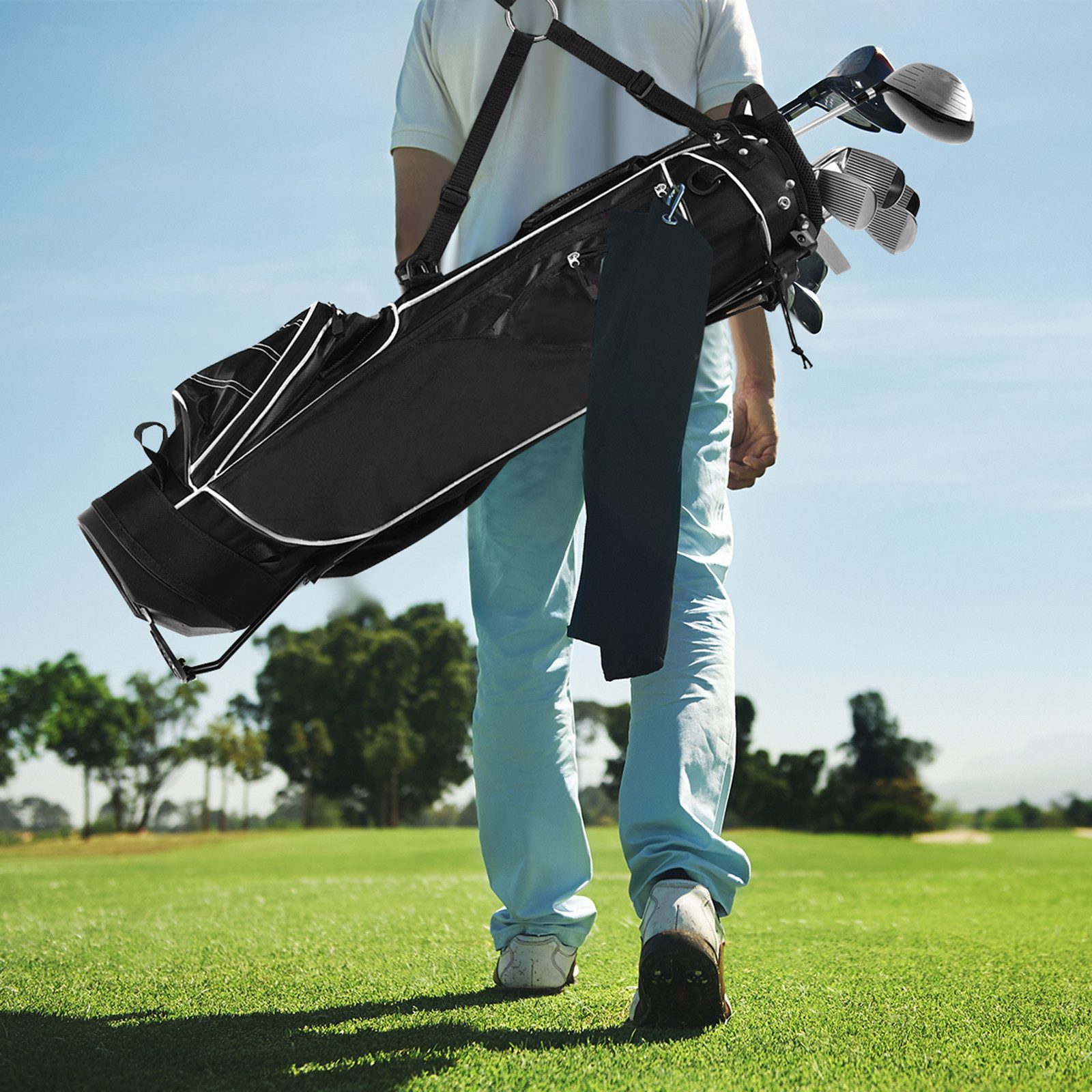 COSTWAY Golftrolley + Golfbag Golfbag, für Max. 4 Schläger, mit Ständer