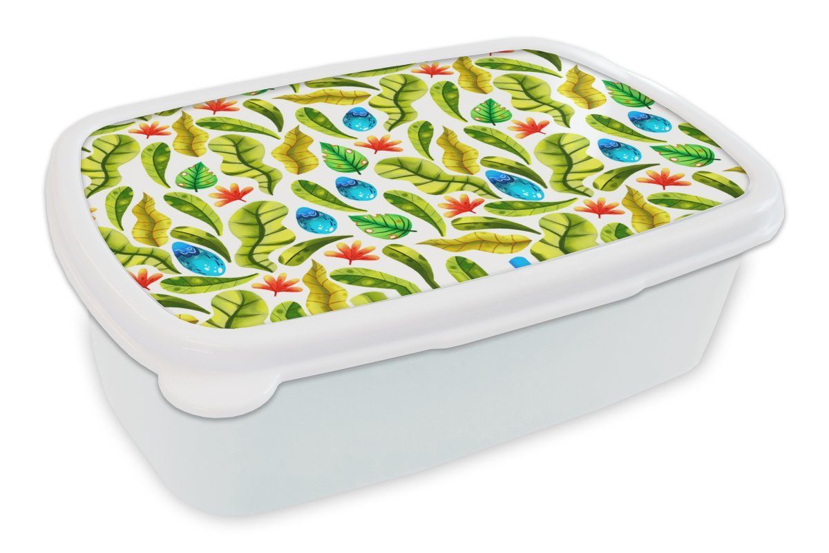 MuchoWow Lunchbox Dschungel - Design - Tropische Blätter, Kunststoff, (2-tlg), Brotbox für Kinder und Erwachsene, Brotdose, für Jungs und Mädchen weiß