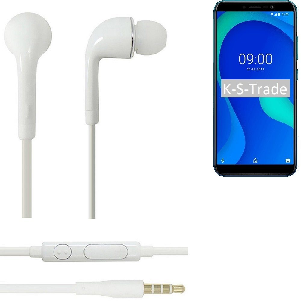 weiß Lautstärkeregler u für Headset Mikrofon Y80 Wiko 3,5mm) In-Ear-Kopfhörer mit K-S-Trade (Kopfhörer