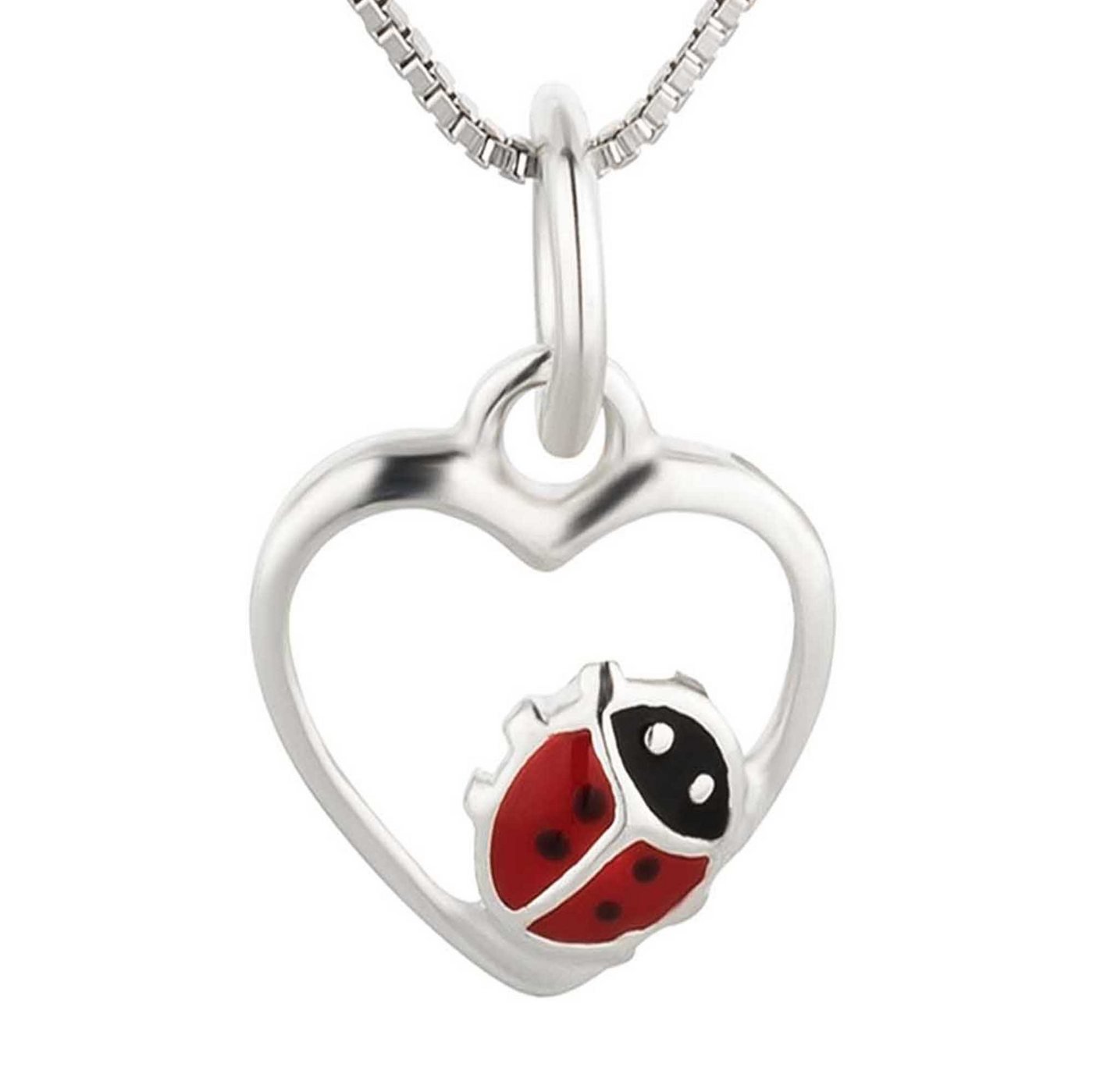 schmuck23 Kettenanhänger Anhänger Kette Marienkäfer Herz 925 Silber Kinder Mädchen (Halskette mit Anhänger), Silberanhänger Kettenanhänger Kinderschmuck Halskette