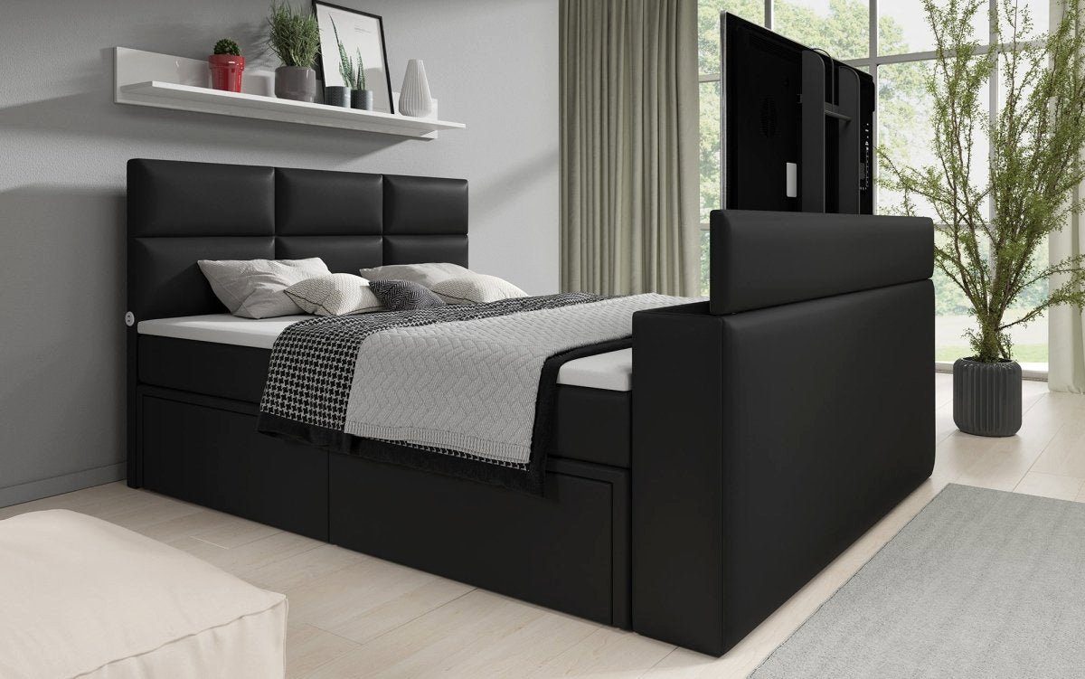 Luxusbetten24 Boxspringbett Citaro, mit TV Lift, USB-Anschluss und Stauraum