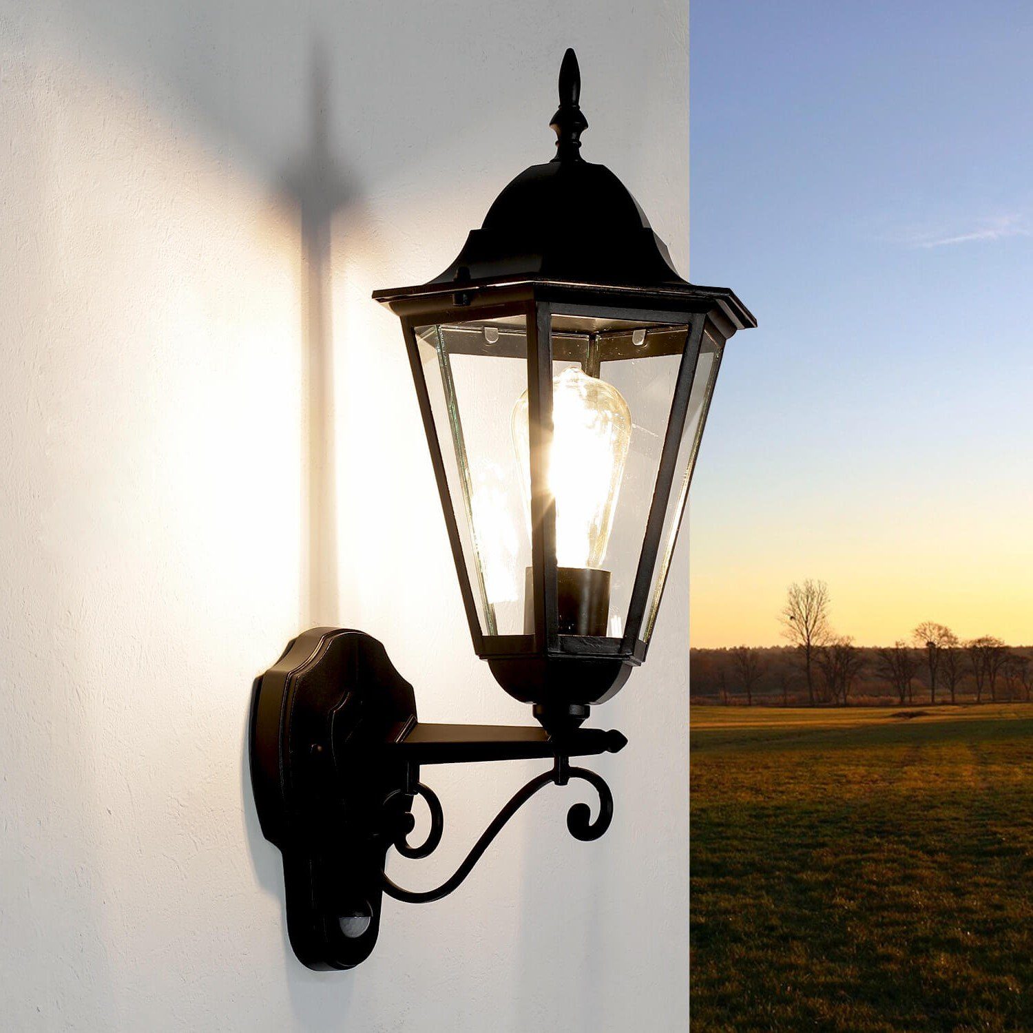 Licht-Erlebnisse ohne E27 Bewegungsmelder mit Wandlaterne Außenlampe Außen-Wandleuchte Hof Leuchtmittel, Haus BRISTOL, Rustikal