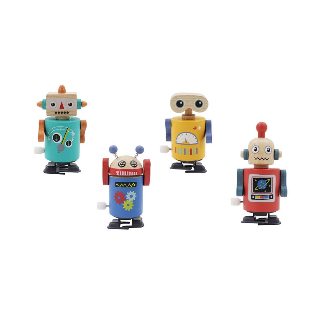 suebidou Roboter Kleine Roboter zum Aufziehen aus Holz, nachhaltig, kreativ, zum Aufziehen