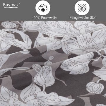 Bettwäsche, Buymax, Renforcé, 2 teilig,  100% Baumwolle Renforce 135x200 cm Kissenbezug 80x80cm mit Reißverschluss, Blumen, Orchidee, Grau,Weiß