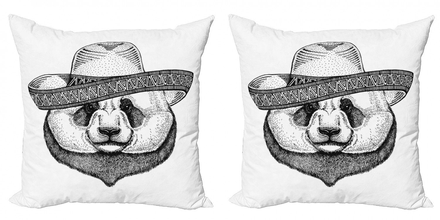 Kissenbezüge Modern Accent Doppelseitiger Digitaldruck, Abakuhaus (2 Stück), Panda Single Panda-Gesicht in einem Hut