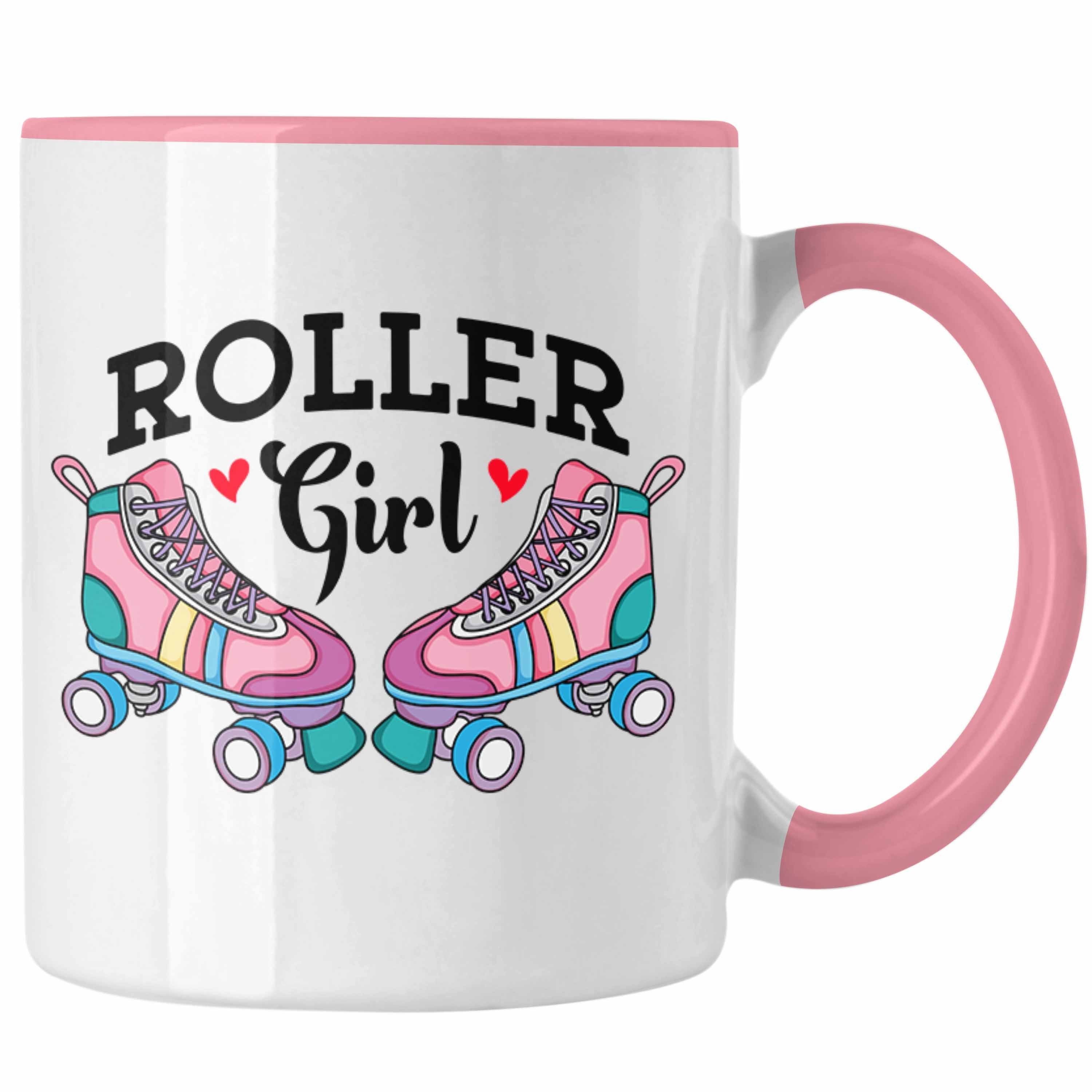 Trendation Tasse Rollschuh Tasse Geschenk für Roller Girls "Roller Girl" Nostalgie 80er Rosa