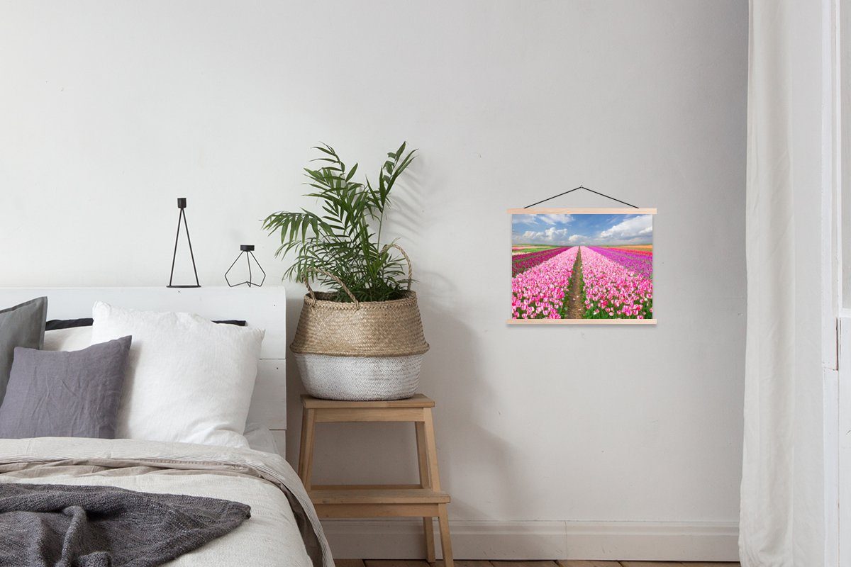 Textilposter Sonne Frühling, (1 St), Tulpen für Wohnzimmer, Magnetisch Poster Posterleiste, MuchoWow - Bilderleiste, -