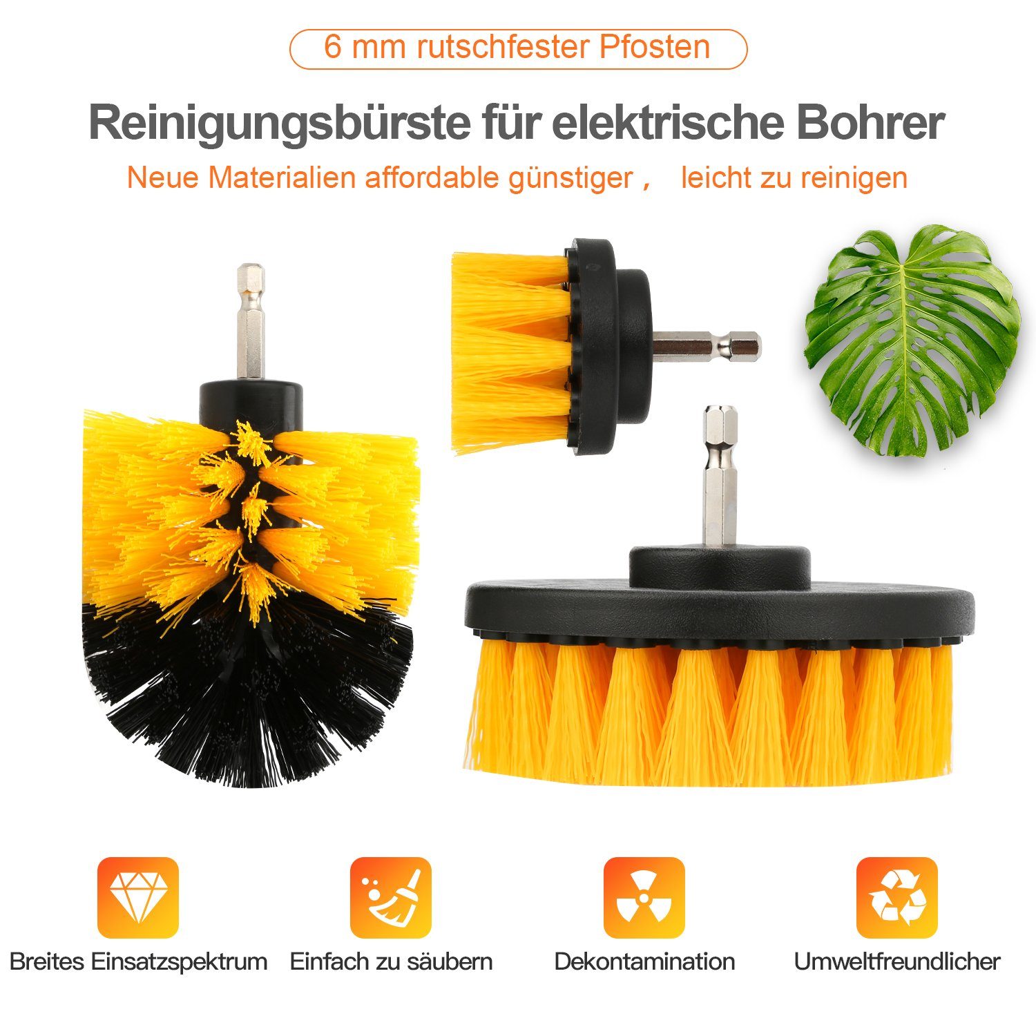 TolleTour Körperbürstenaufsatz Bürstenaufsatz Reinigungsbürsten Bohrmaschine 3 3-tlg. PCS/18 PCS, Set PCS/10