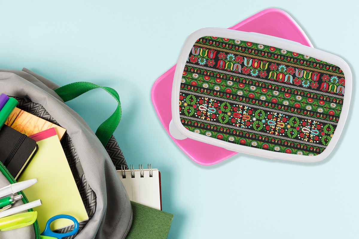 Mädchen, Kunststoff Ungarisch rosa Snackbox, (2-tlg), Erwachsene, - Brotdose Kinder, Lunchbox für MuchoWow - Kunststoff, Brotbox Muster Folklore,