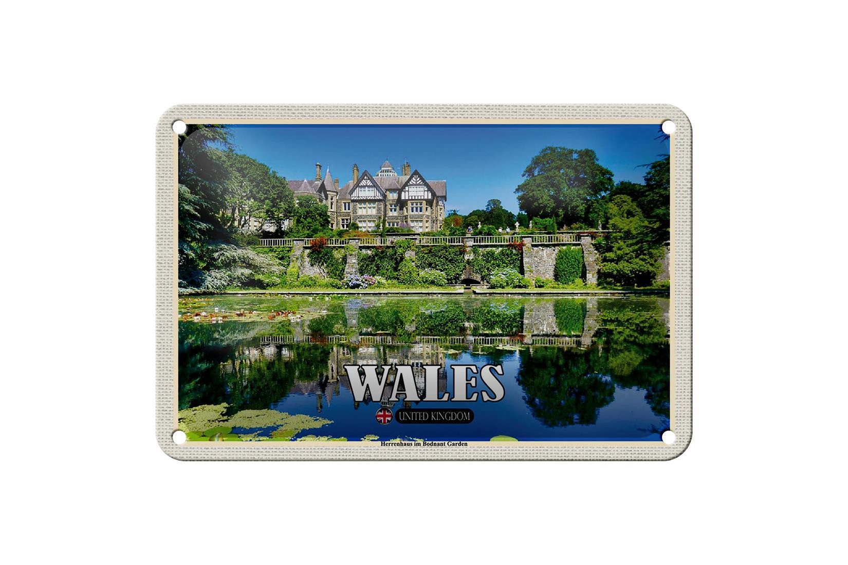 Metallschild Reise 18x12cm Wales United Kingdom Bodnant Garden Deko