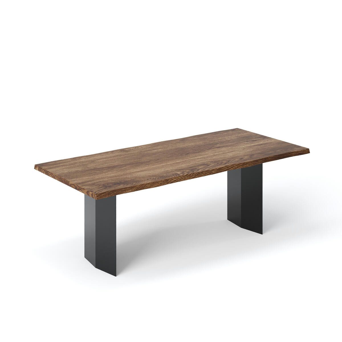 Rellgo Esstisch Wildeiche, Baumkantentisch Ragnar – Stahlwangen – Rustikal & massiv, Natürliche Baumkante, Handgefertigt, Massivholz Eiche