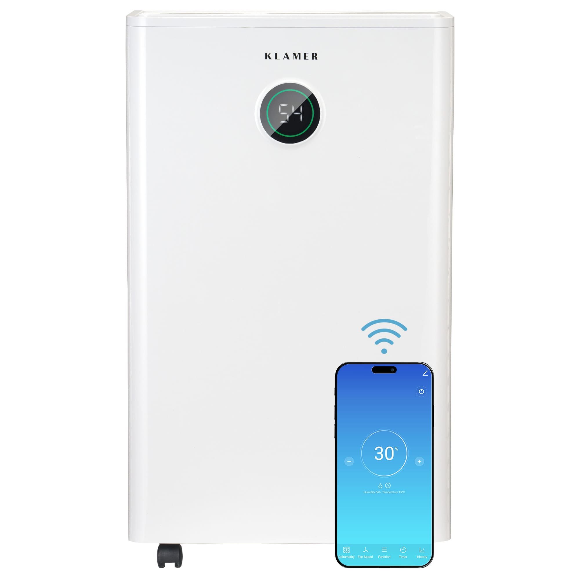 KLAMER Luftentfeuchter elektrisch 20L, 180m³ Luftumwälzung pro Stunde, 440W starker Raumentf…, Entfeuchtung 20 l/Tag, Timer 1-24h, diverse Modi, Nachtmodus, Feuchtigkeit in 5%-Schritten