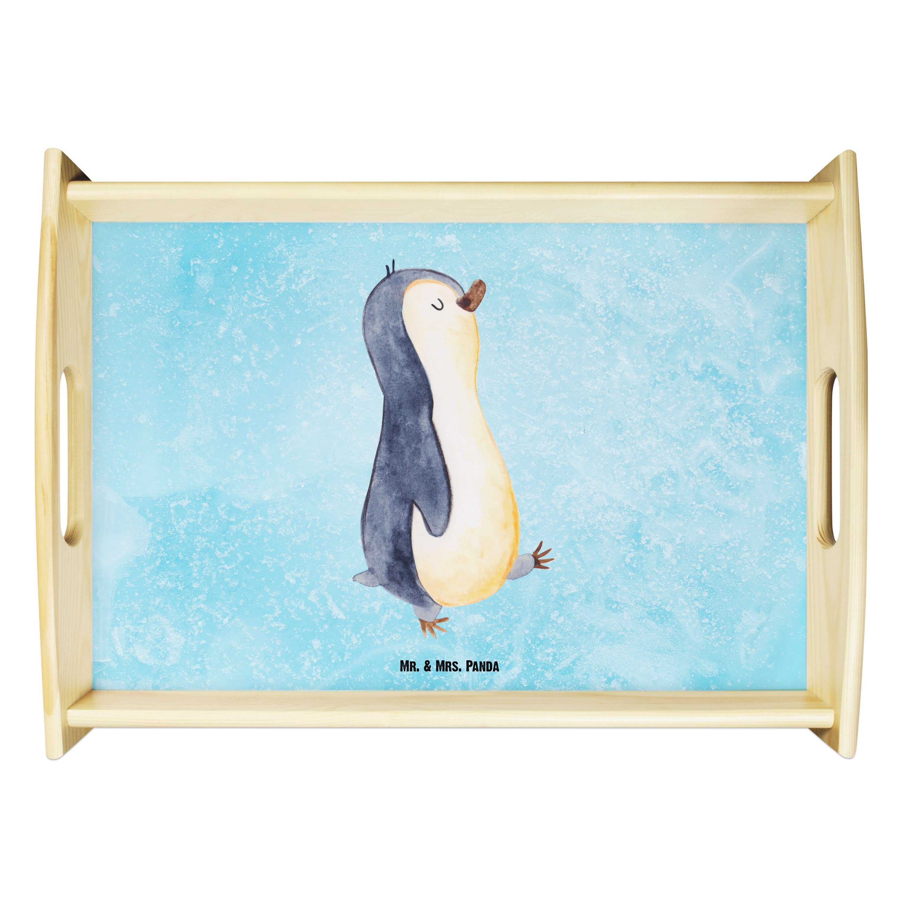 Pinguin Mr. Mrs. Tablett - Geschenk, lasiert, (1-tlg) marschierend & Eisblau Frühstückstablett, Frühauf, Echtholz - Panda