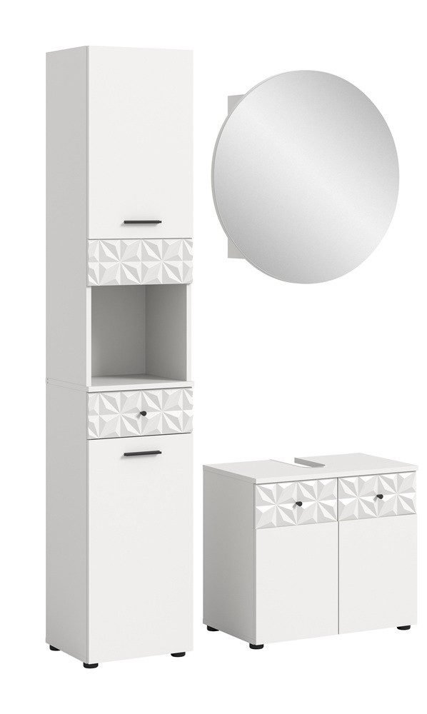 xonox.home Badmöbel-Set Badezimmer-Set Prisma, weiß / weiß Hochglanz, 3-teilig, optional, (3-St), Badmöbel, Badkombination