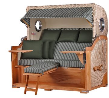 bene living Strandkorb Königssee 3-Sitzer Teak - PE shell - Modell 504, BxTxH: 170x95x170 cm, Volllieger ca. 175 Grad, Ostsee-Strandkorb Komplettset, inkl. Liftersystem und Bullaugen