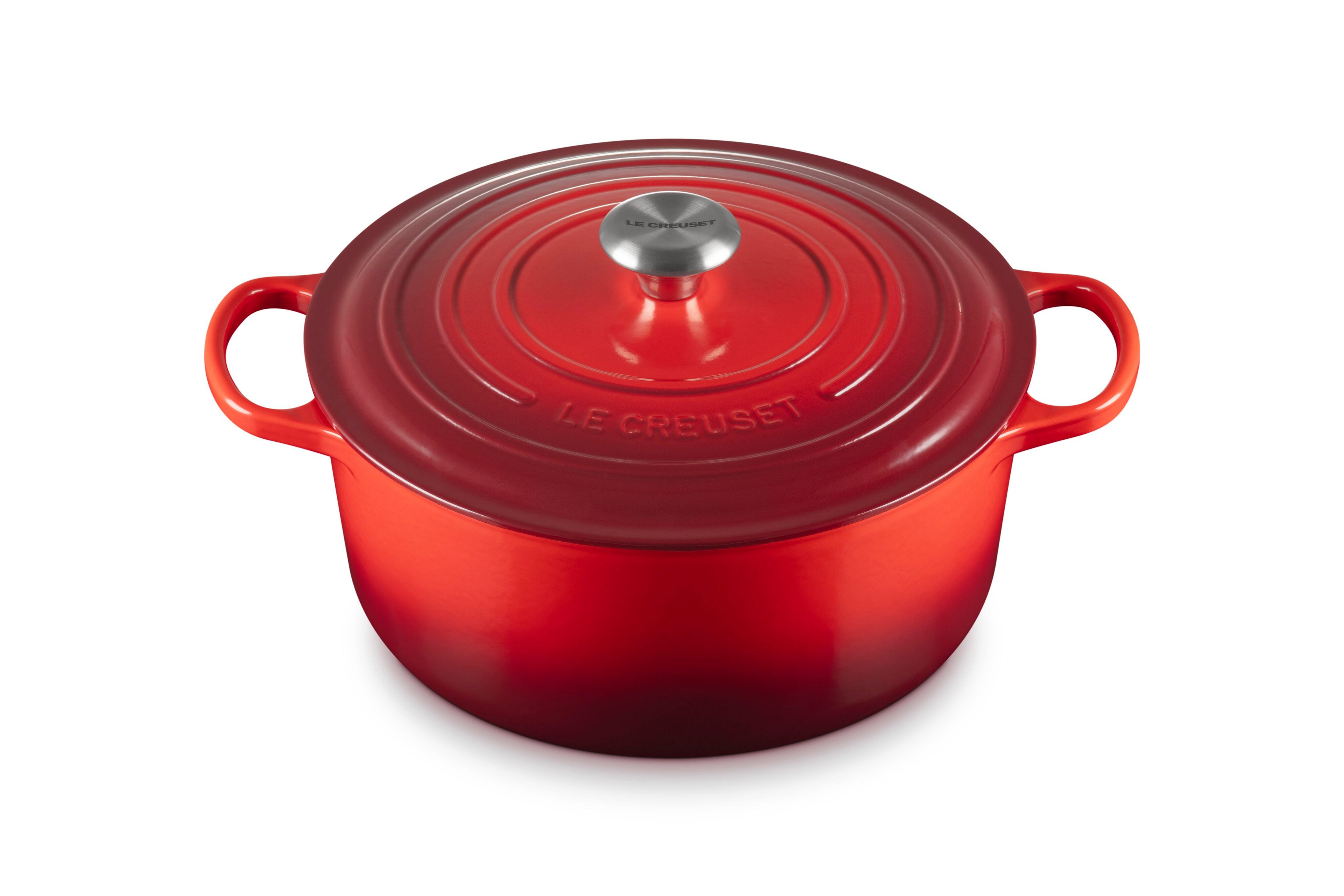 LE CREUSET Bräter Signature Gusseisen-Bräter, Gusseisen, Rund, Ø 28 cm, 5,3 l, 6,13 kg, Kirschrot, 21177280602430