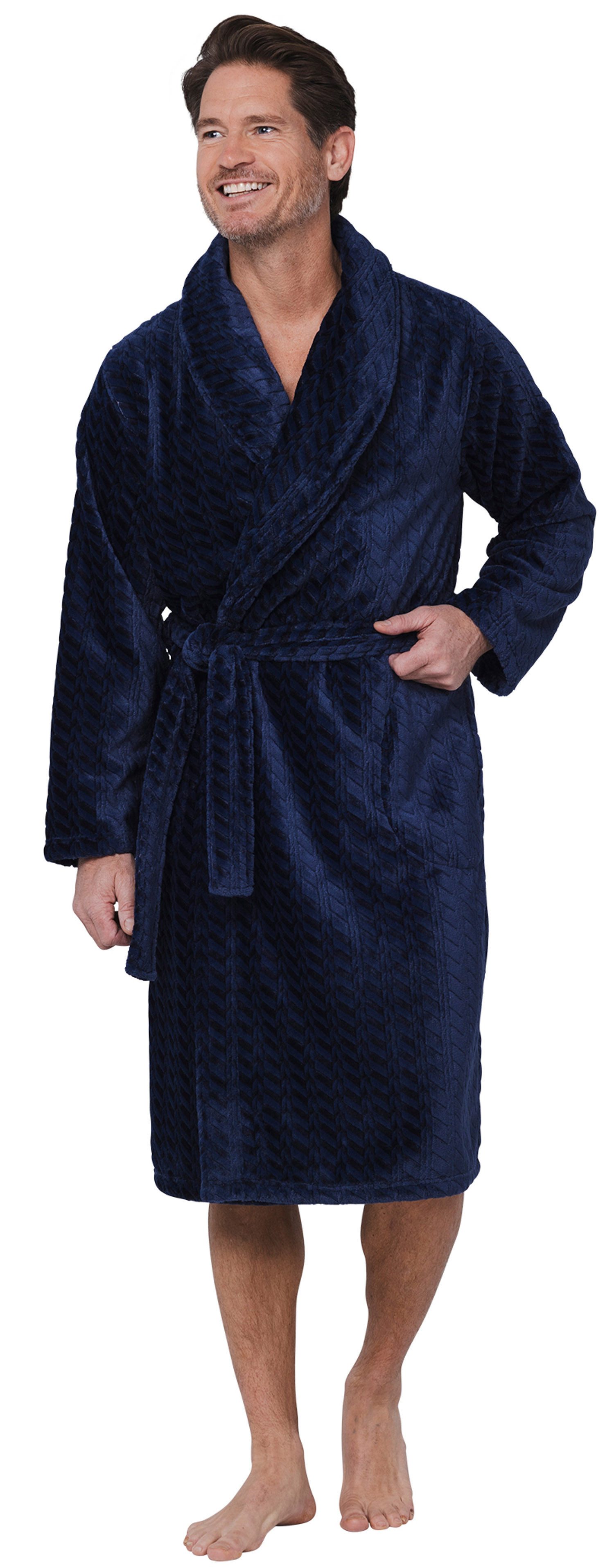 Pastunette Herrenbademantel Herren Morgenmantel Fleece Qualität, Polyester, Schalkragen, Gürtel, Klassisches Design