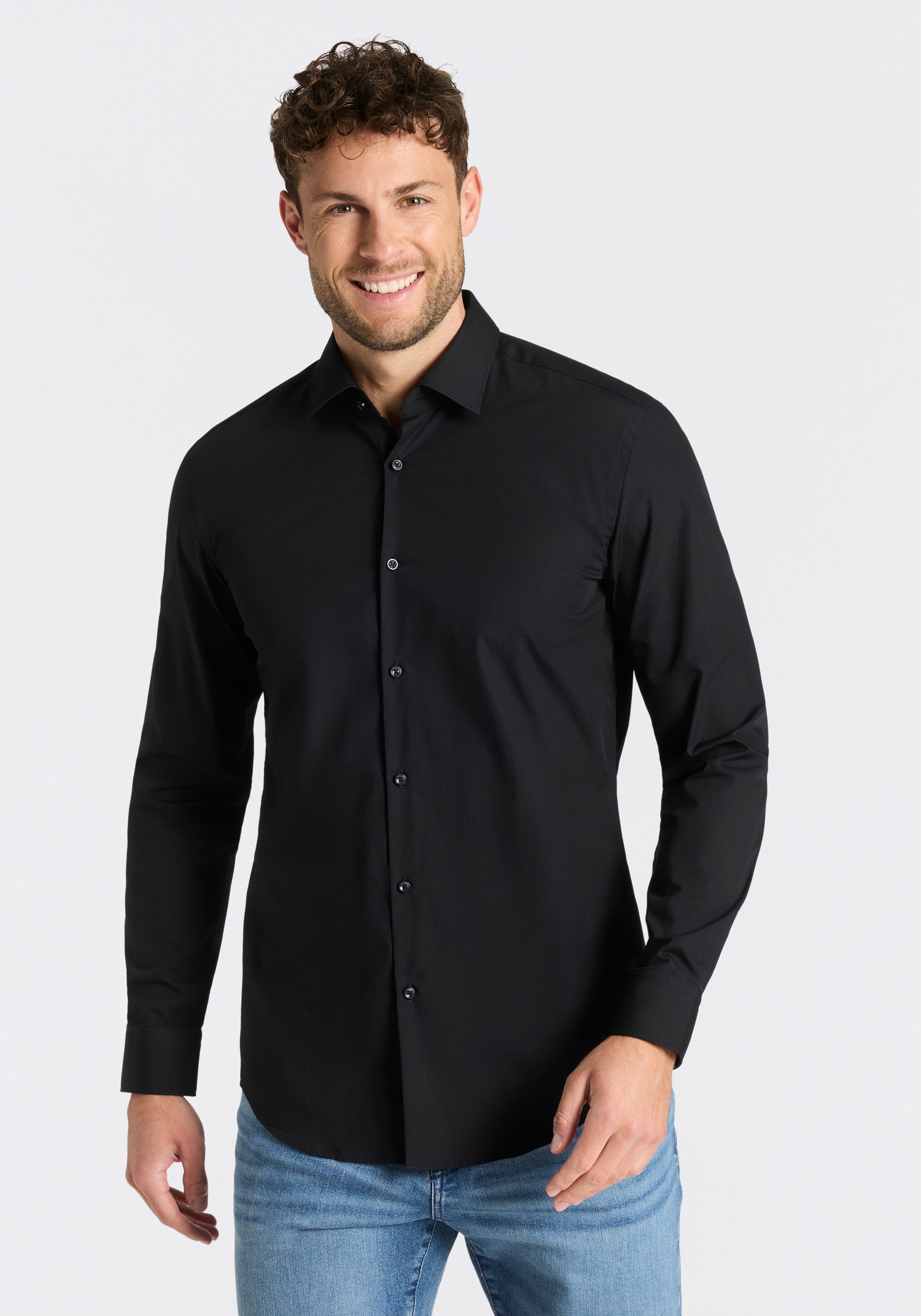 HUGO Langarmhemd Kenno Slim-Fit Hemd aus bügelleichter Baumwoll-Popeline