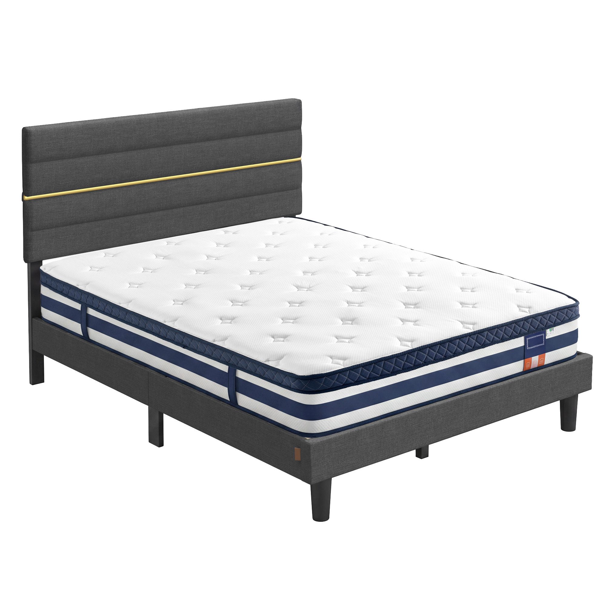 VASAGLE Polsterbett Doppelbettgestell verstellbares gepolstertes Kopfteil, Polsterbett und Matratze Set, mit Stauraum 140x200 cm