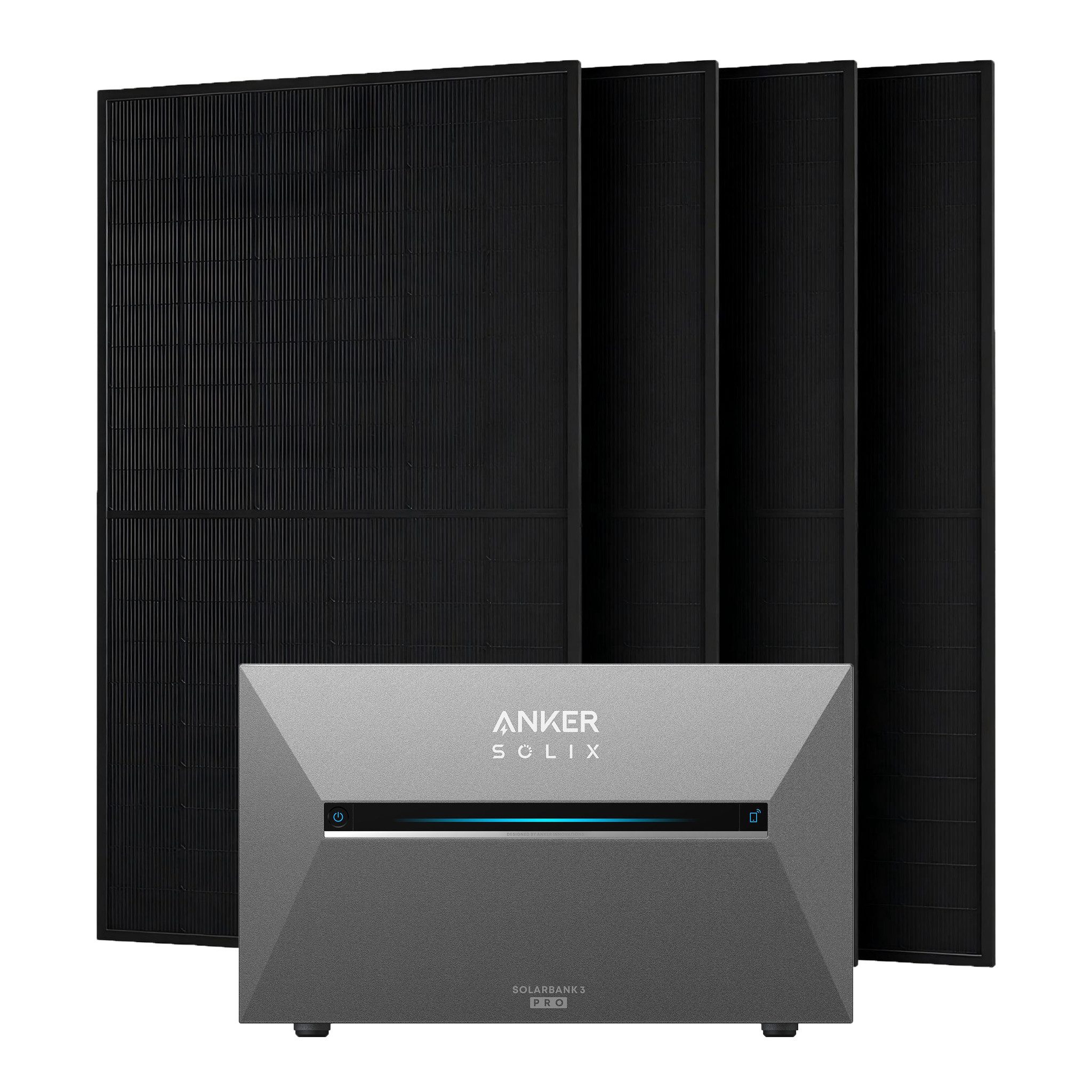 Anker Balkonkraftwerk Anker Solix 2000W Балконные электростанции Solarbank 3 Pro ohne/mit Halterung, 1800 W, Monokristallin, (Set, 4-St., 4 Солнечные панели + Anker Solarbank 3 pro + ohne/mit Halterung)