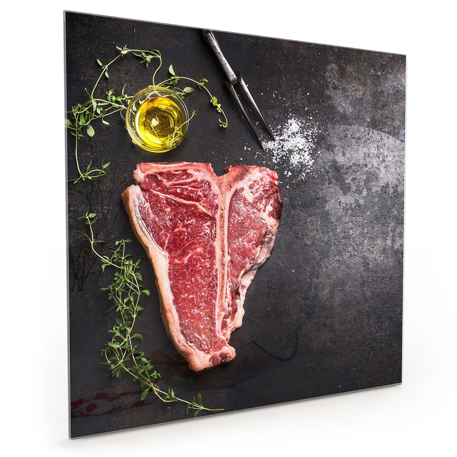 Primedeco Küchenrückwand Küchenrückwand Spritzschutz Glas mit Motiv T-Bone Steak