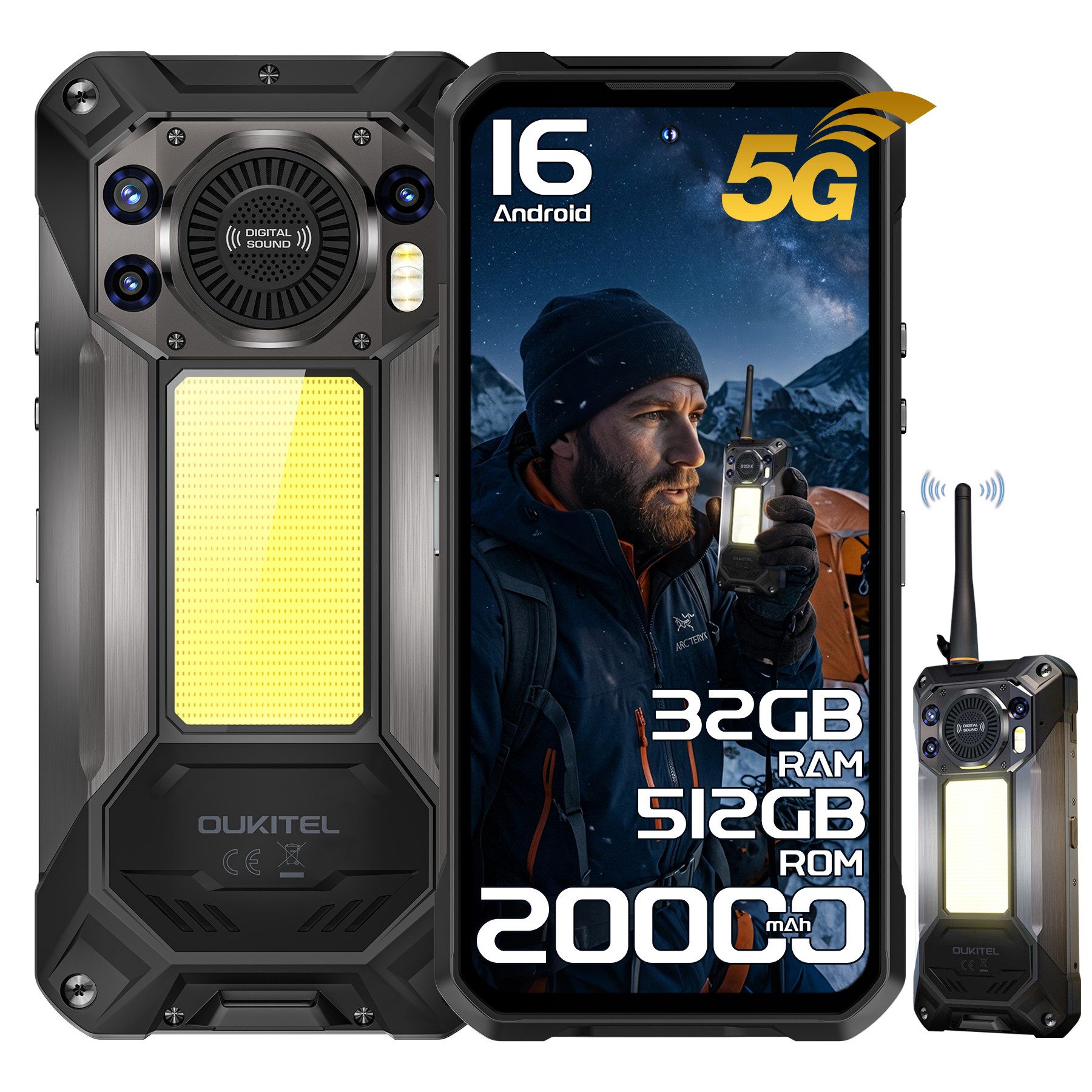 OUKITEL WP61 Plus 5G Robustes Walkie Talkie Outdoor Smartphone (17,27 cm/6.8 Zoll, 512 GB Speicherplatz, 108 MP Kamera, 20000mAh, 6,8'' FHD+ Display, Android 16, IP68/IP69K)