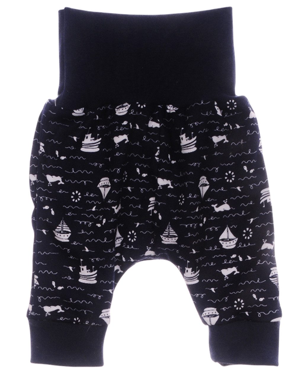 Schlupfhose Baby Hose für Neugeborene und Frühchen in Blau mit Segelboot