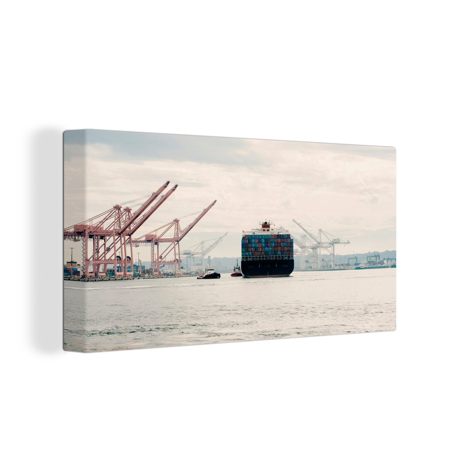 OneMillionCanvasses® Leinwandbild Schlepper schleppt Containerschiff ein, (1 St), Wandbild Leinwandbilder, Aufhängefertig, Wanddeko, 30x20 cm