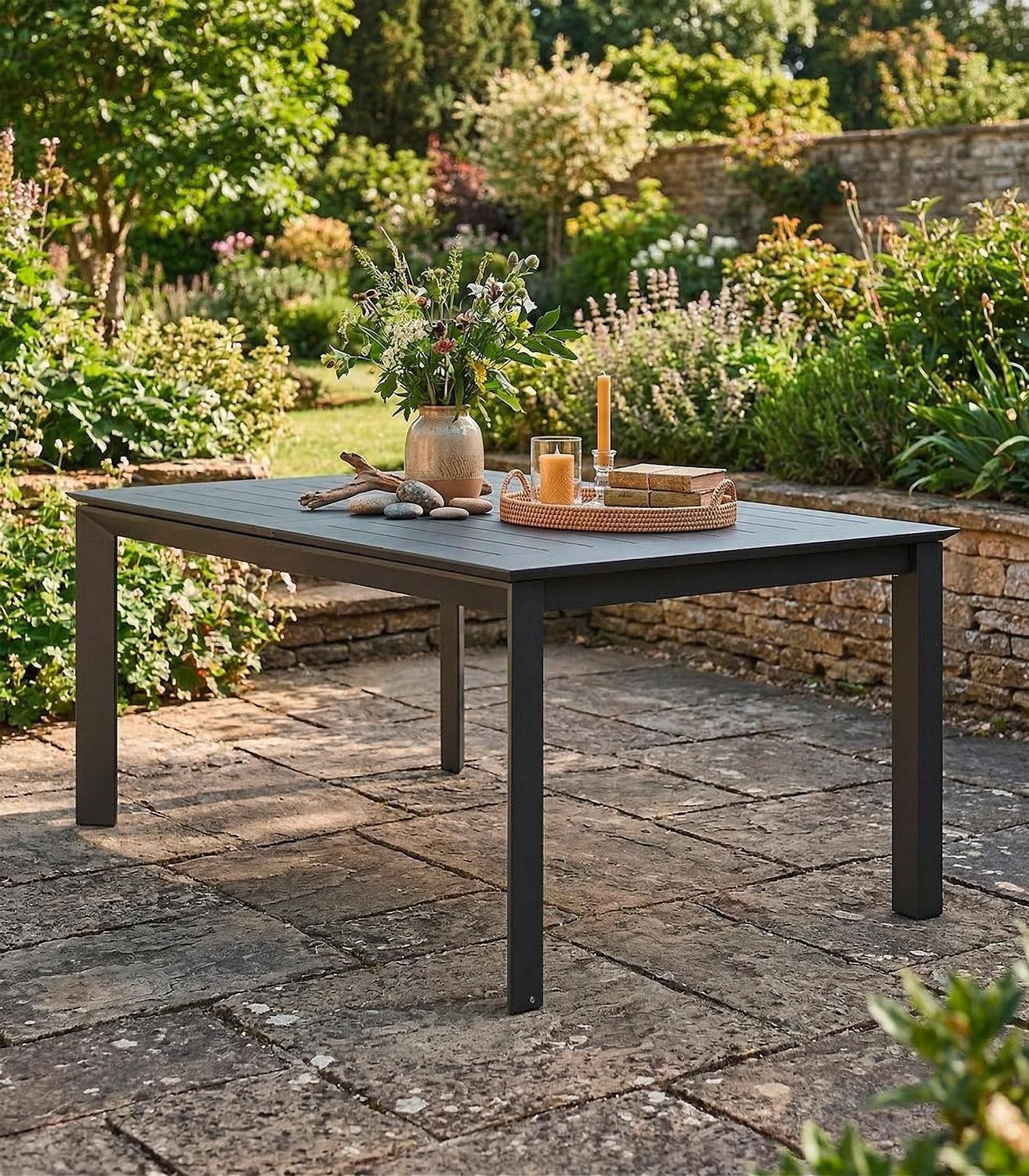 Bizzotto Gartentisch KONNOR, Ausziehbar, 160 x 110 - 160 cm, Anthrazit, Aluminium