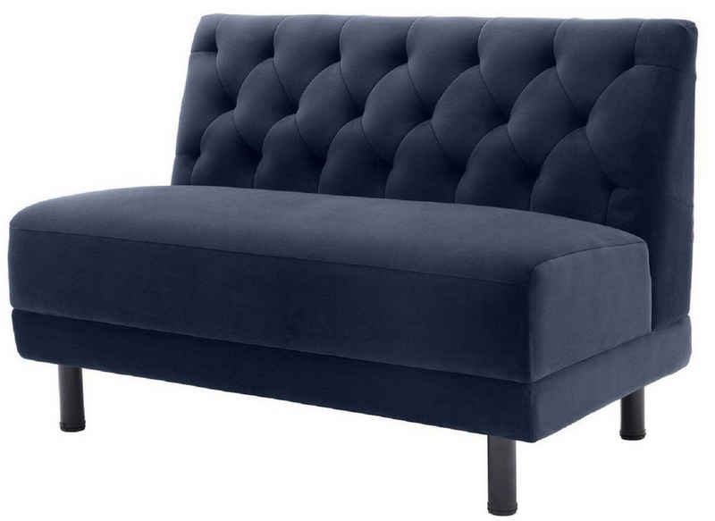 Casa Padrino Chesterfield-Sofa Luxus Chesterfield Couch Mitternachtsblau / Schwarz 121 x 75 x H. 85 cm - Wohnzimmer Sofa mit edlem Samtstoff - Luxus Kollektion