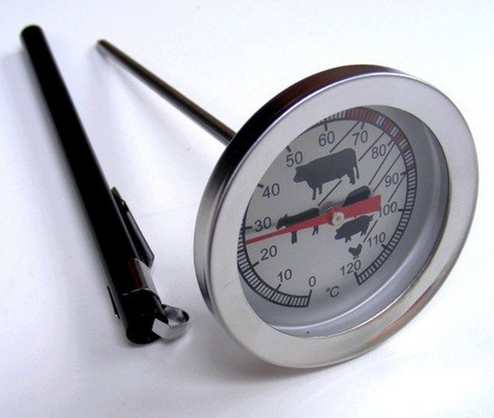 DIW Bratenthermometer Fleischthermometer Bratenthermometer mit Köcher LT-101, Komplettset 1-tlg., Braten-/Fleisch-Einstichthermometer, Schutzkappe, Bedienungsanleitung, Fleisch-Schonung, Schutz-Köcher