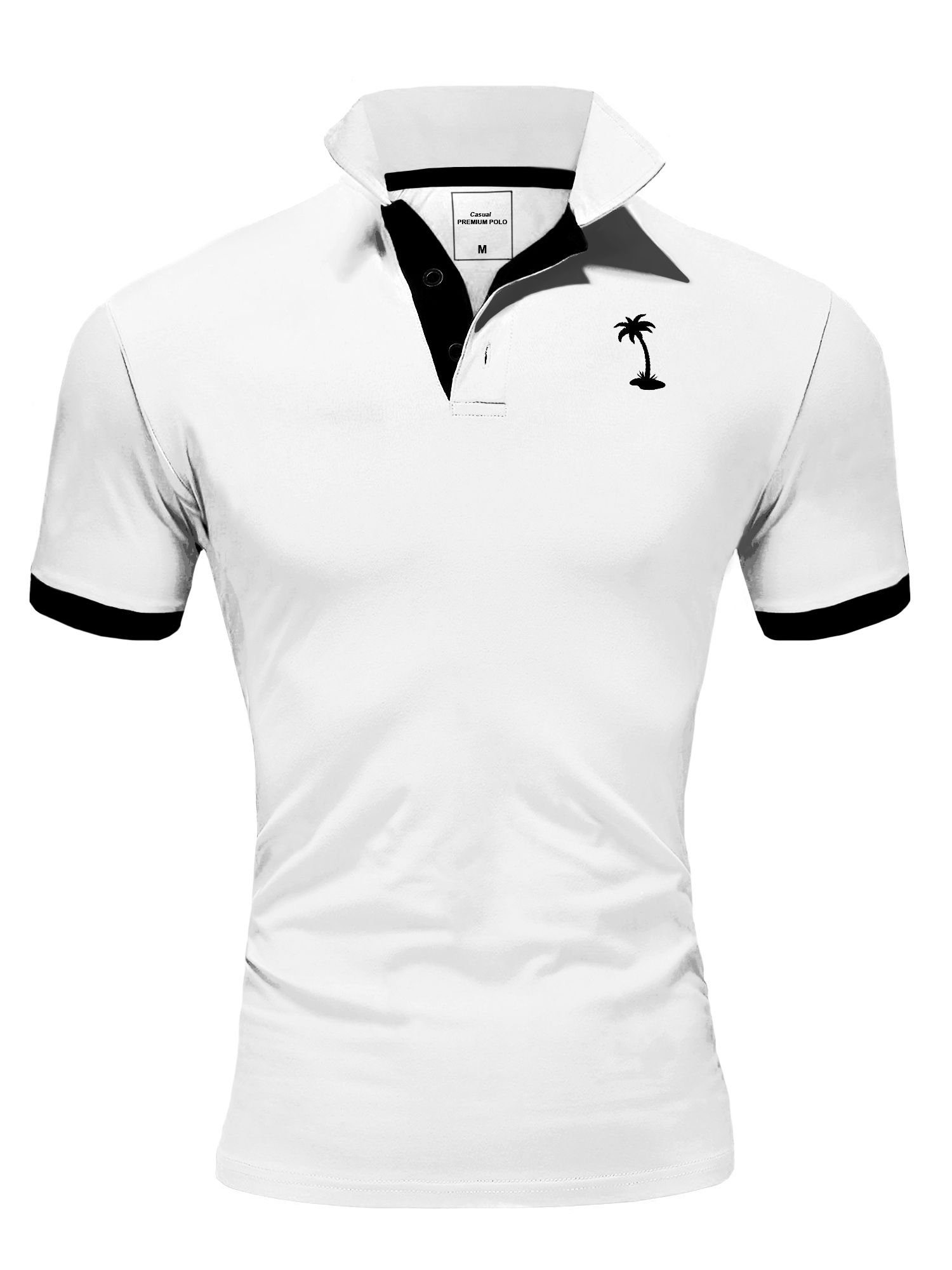 behype Poloshirt PALM mit kontrastfarbigen Details weiß-schwarz
