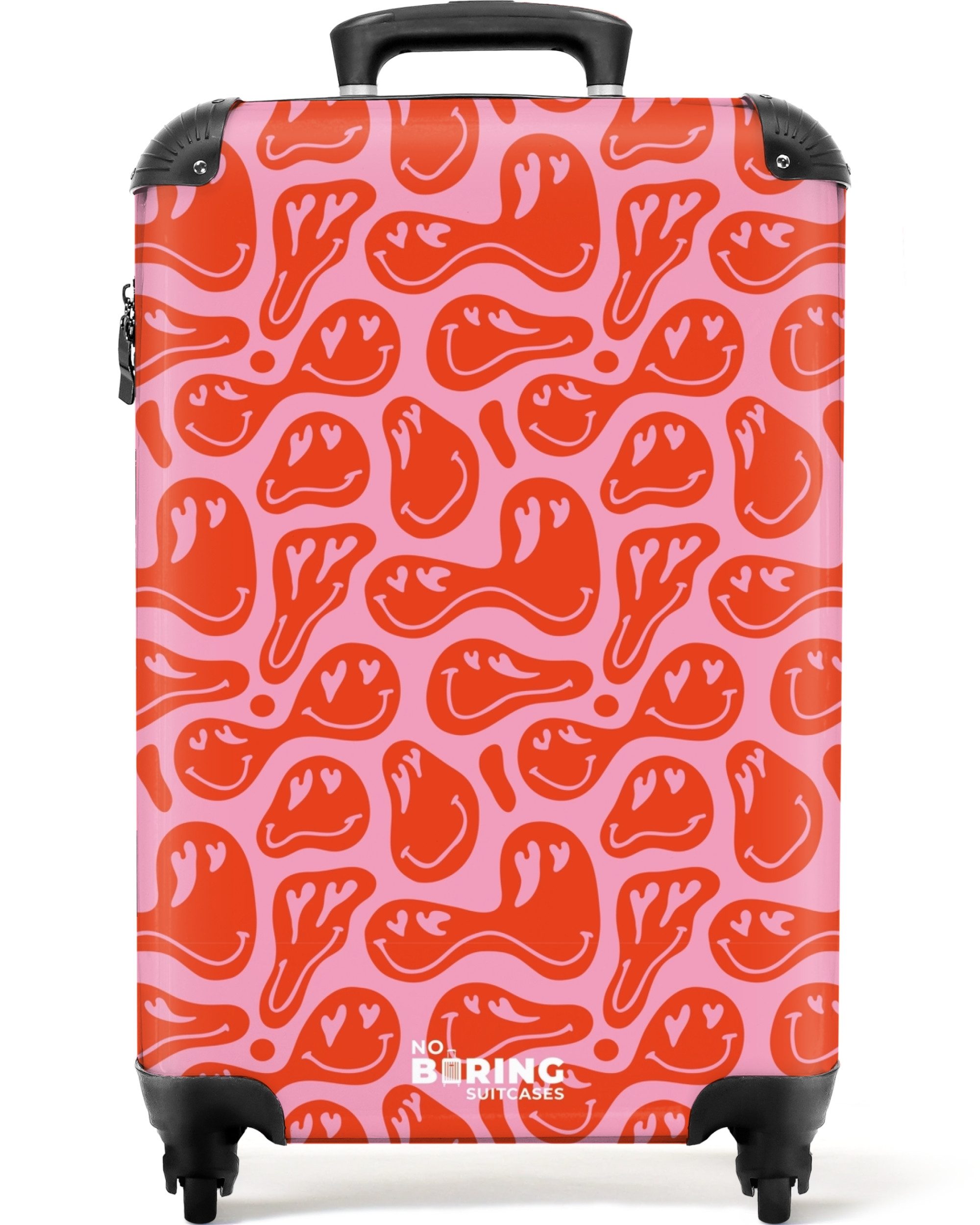 NoBoringSuitcases.com© Hartschalen-Trolley Rosa mit roten Smileys günstig online kaufen