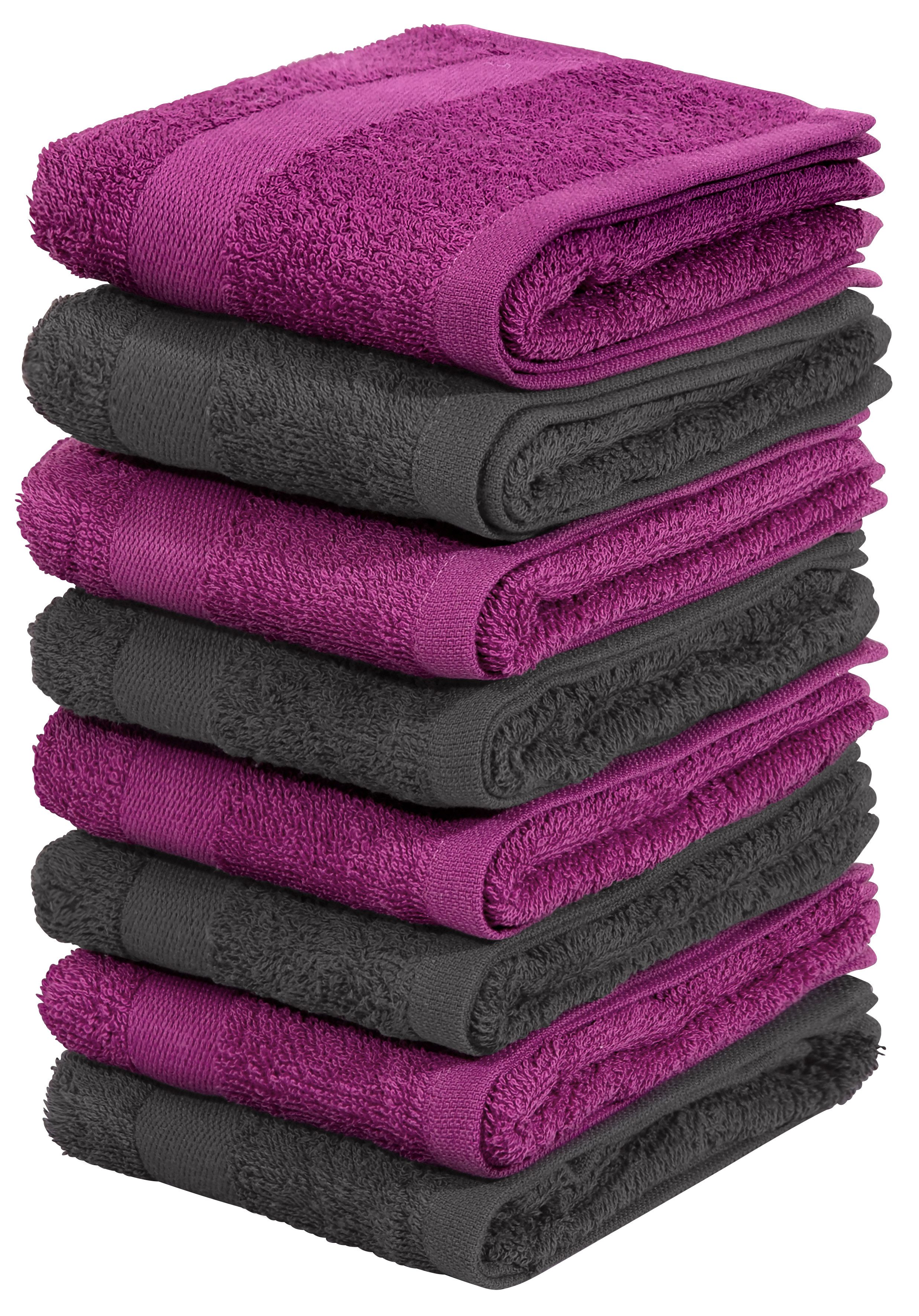 OTTO home Gästehandtücher Vanessa, 8 Gästehandtücher, 30x50cm, in Standard- und Premium-Qualität, Walkfrottee (Set, 8-St), Handtücher mit Bordüre, 100% Baumwolle, einfarbig, weich