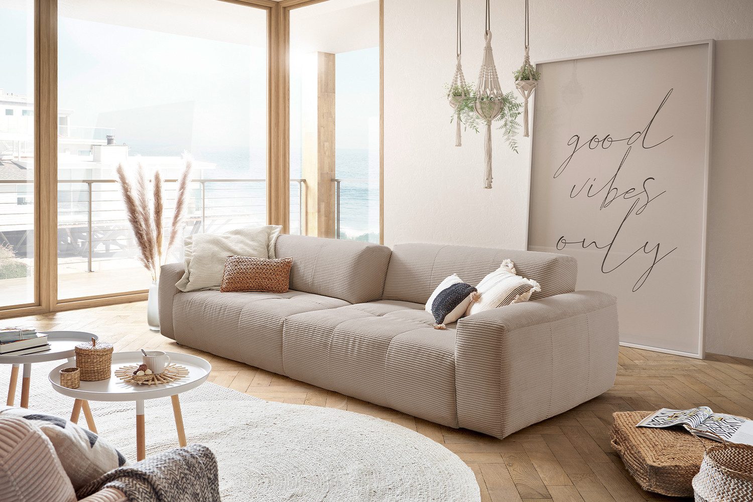 KAWOLA 3-Sitzer PALACE, Big Sofa Couch mit Sitztiefenverstellung Cord 298x120 cm