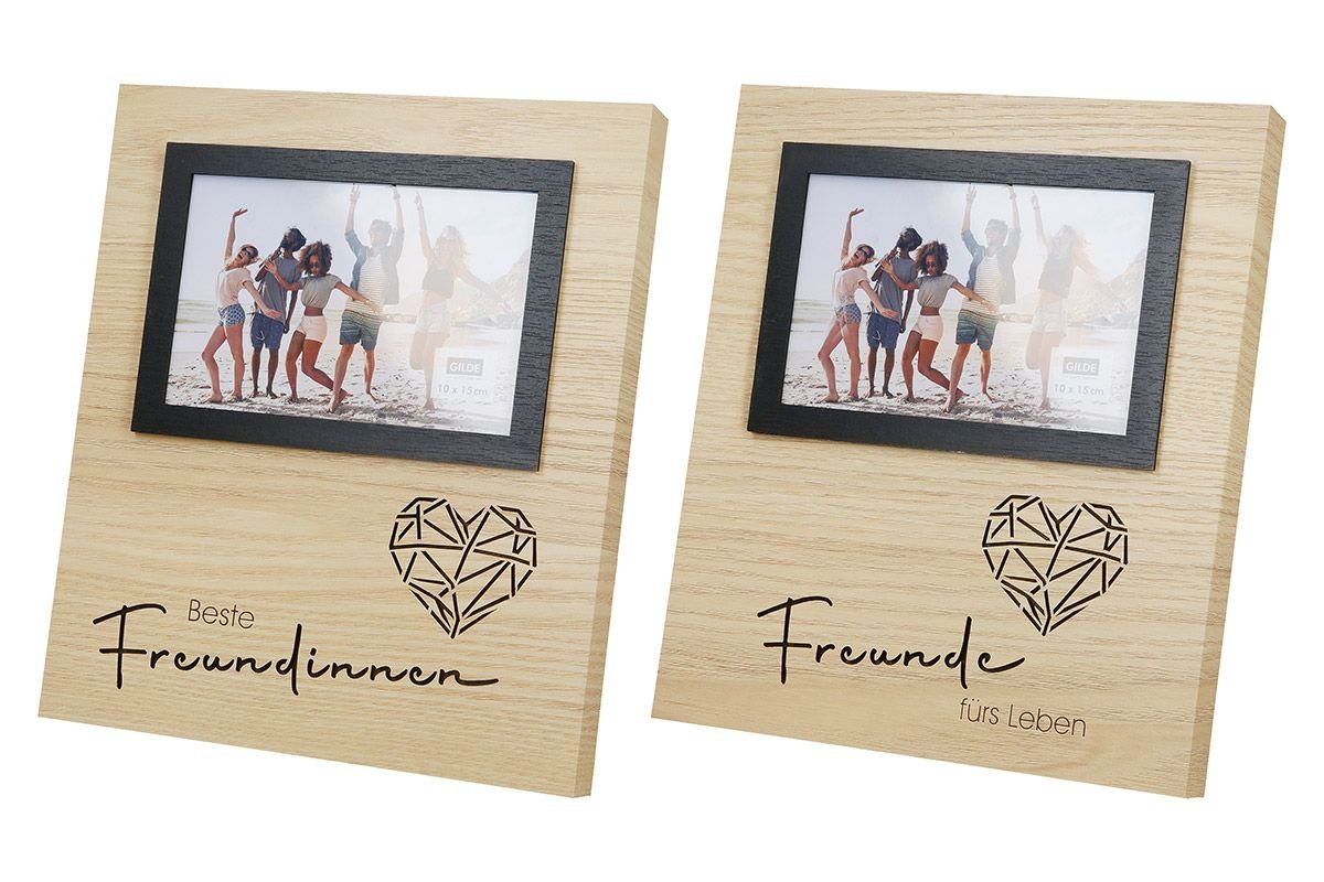 GILDE Dekoobjekt LED Fotorahmen "Freunde" Eingeschnitzte Sprüche für