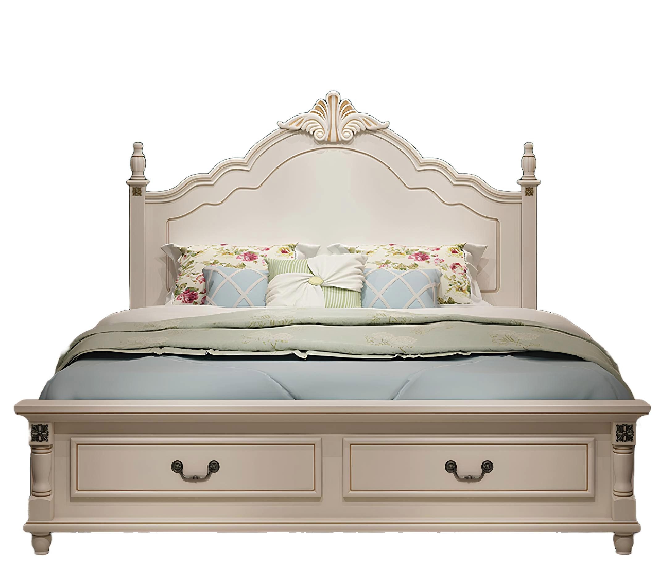 Xlmoebel Bett Neues königliches Barock-Doppelbett aus Echtholz für luxuriöses (1-tlg., Bett), Hergestellt in Europa