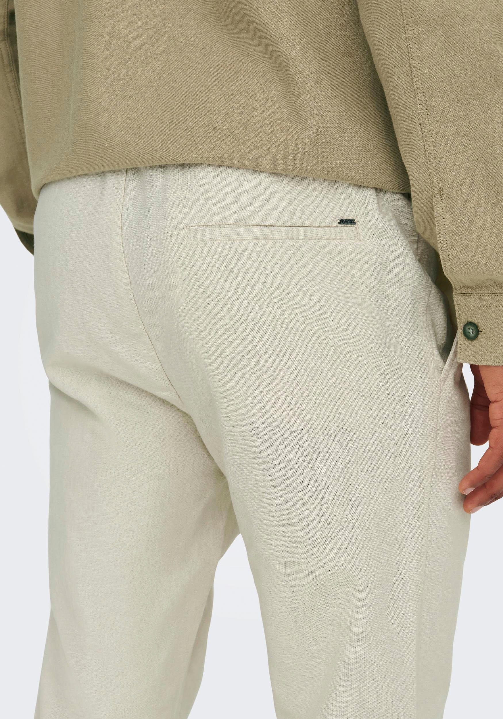 ONLY & SONS Schlupfhose ONSLINUS CROP 0007 COT LIN PNT NOOS Baumwolle mit Leinen, Gummizug und Kordel