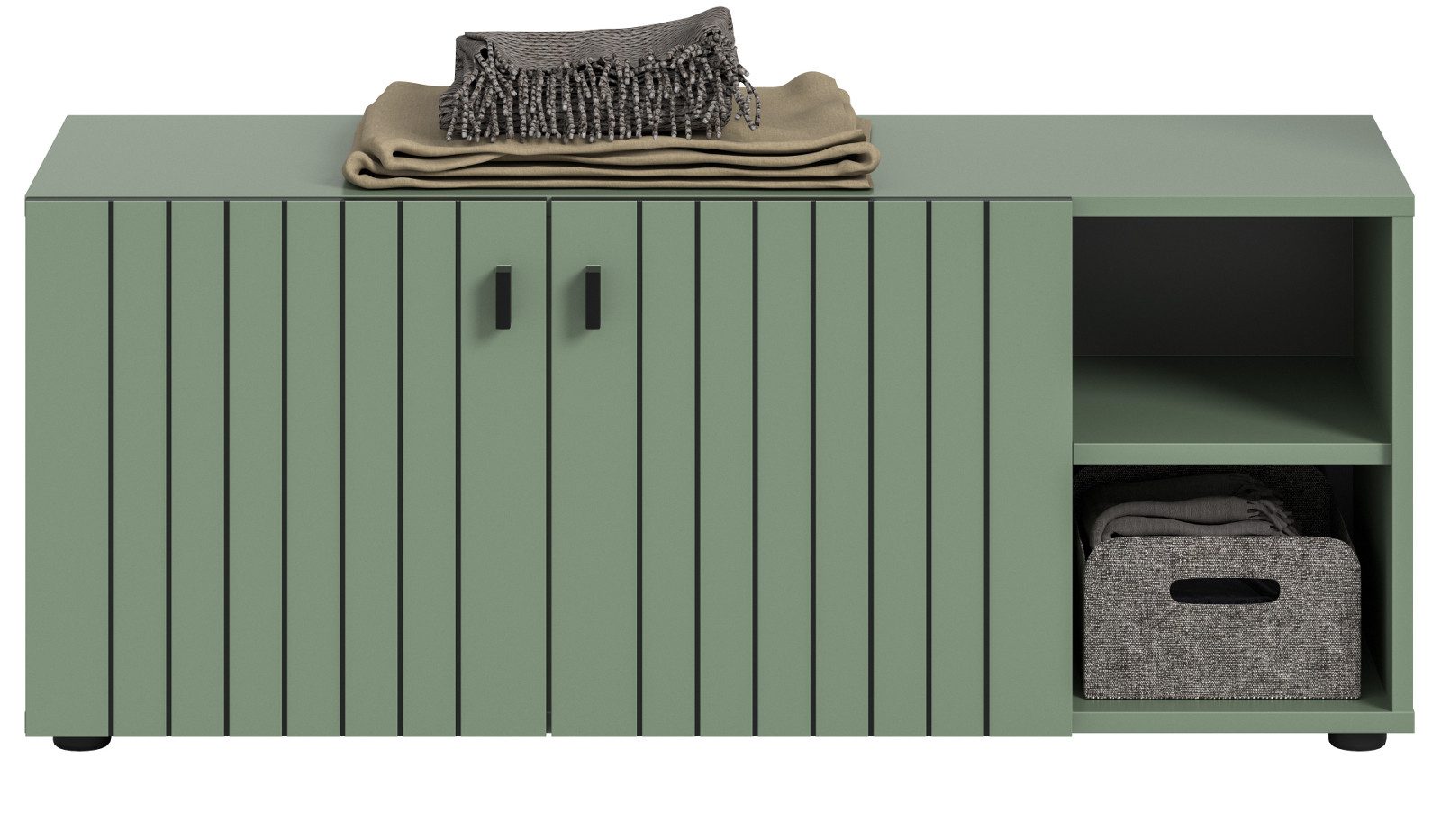 Inn.Furn Schuhbank Loreno (Garderobenbank in Grün mit schwarzen Rillen, 2-türig, 106 x 44 cm), mit 6 Fächern