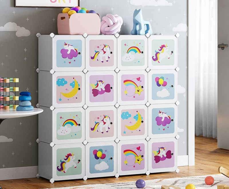SONGMICS Aufbewahrungsbox Kinderregal, mit 16 Würfeln, 123 x 31 x 123 cm