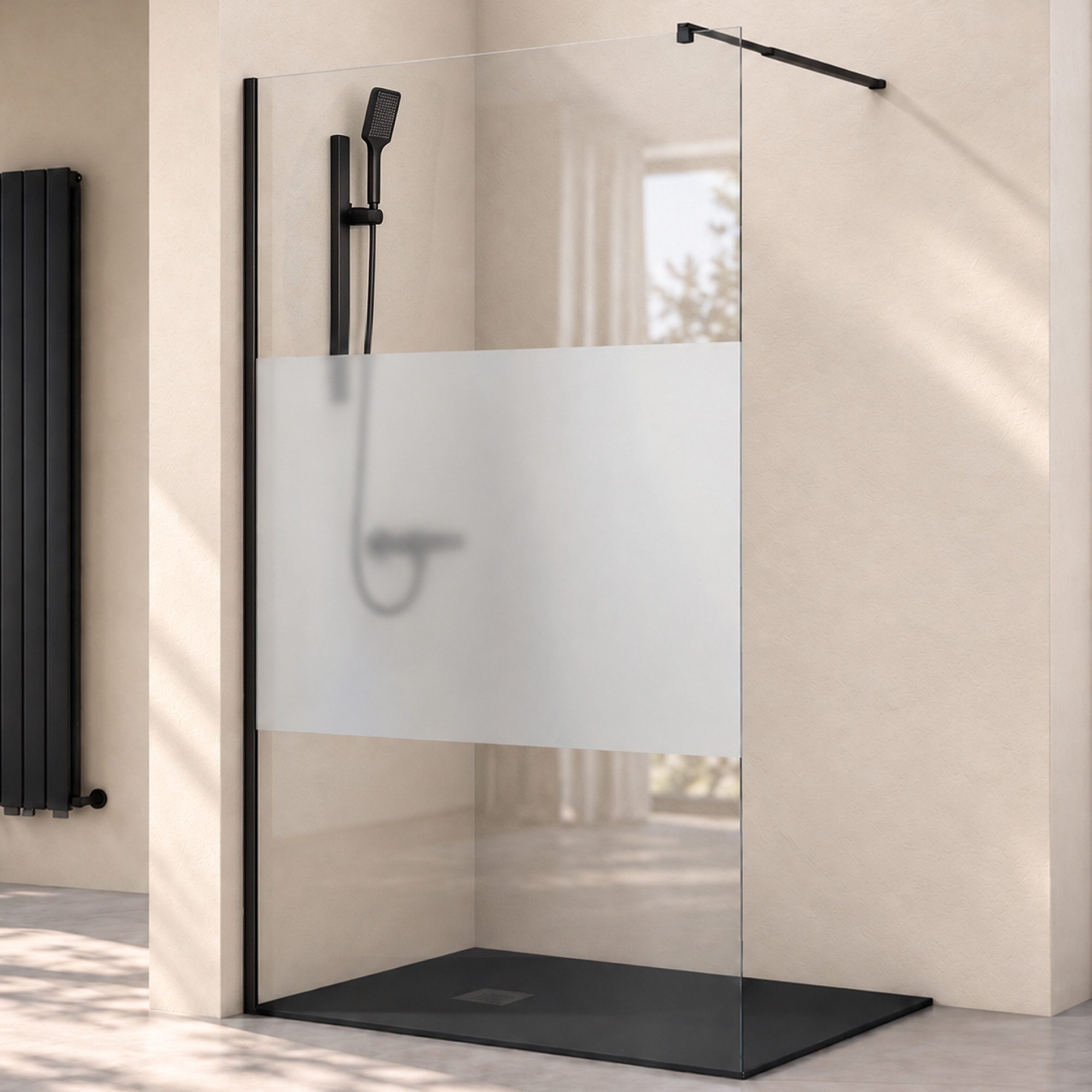 doporro Duschwand Duschkabine Duschabtrennung schwarz ESG-Glas Nano H: 200cm B02-MS, Einscheibensicherheitsglas. Reduzierter Preis € 204,99. Unverbindliche Preisempfehlung € 245,99