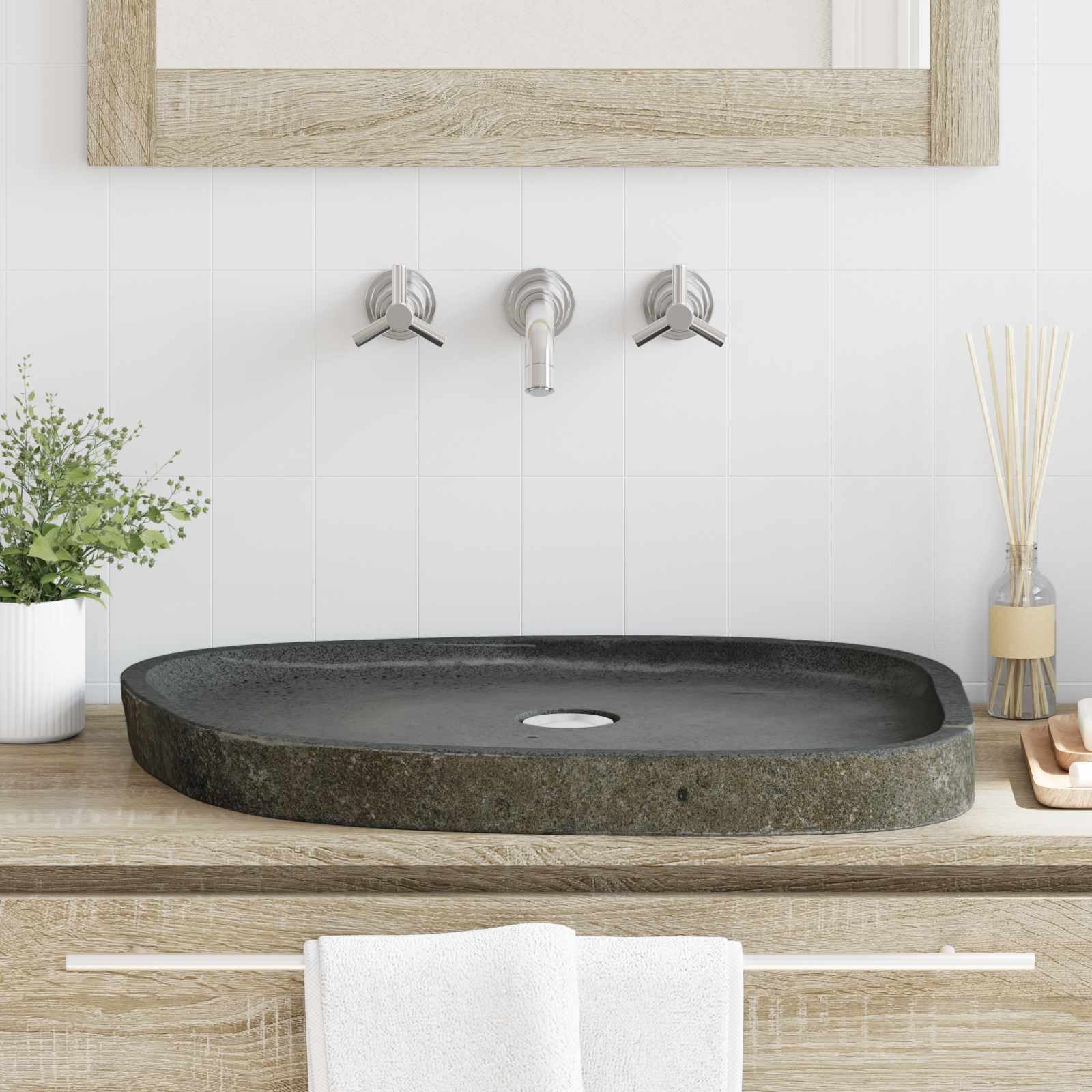 vidaXL Waschbecken Waschbecken Grau 65 x 50 x 6 cm Flussstein (1-St)
