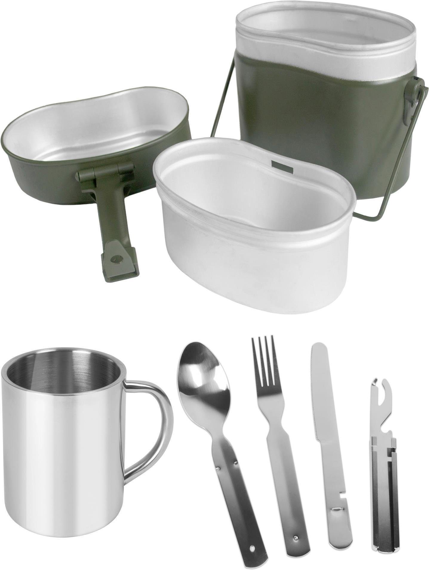 normani Geschirr-Set Bundeswehr Essgeschirrset Camping Geschirr (7-tlg), Edelstahl, Camping Geschirr Essgeschirr Outdoor Besteck Kochgeschirr - 500ml - Rostfrei und Lebensmittelecht