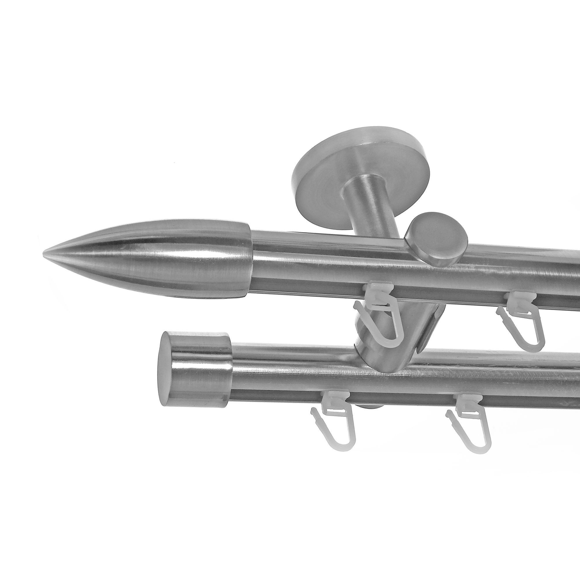 BASIT Gardinenstange Innenlauf Edelstahloptik 20mm mit Deckenträgern 480 cm E82, Ø 20 mm, 2-läufig, verschraubt, Aluminium, D40 480 cm E82 Spitze