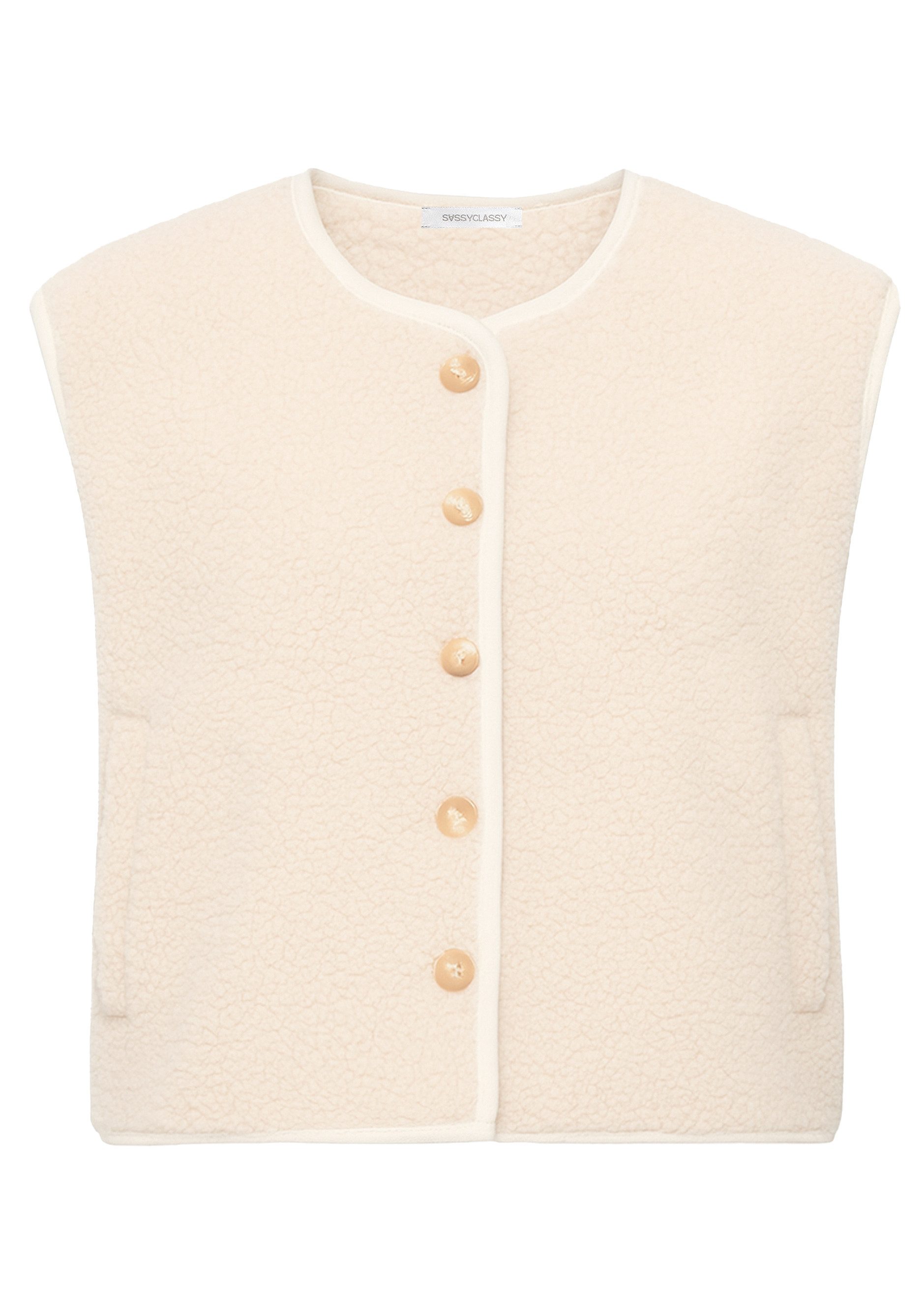 SASSYCLASSY Kurzweste Teddy Weste mit Knöpfen für Damen Weiche Weste mit se günstig online kaufen